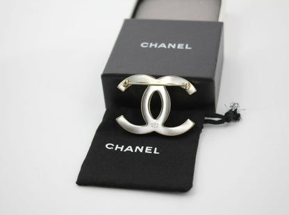 Chanel Vintage B11A Mother-of-Pearl Large CC Matte Gold Brooch