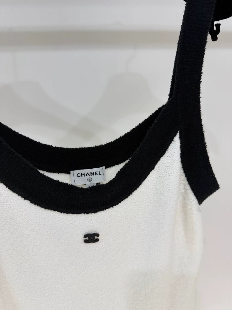 Chanel 23P white and black terry cloth top