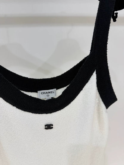 Chanel 23P white and black terry cloth top