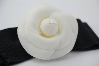 Chanel Vintage 81-85 Fabric Ribbon Black Camellia Brooch