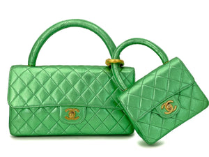 Chanel Vintage 1994 Parent–Child Bag Set – Metallic Green