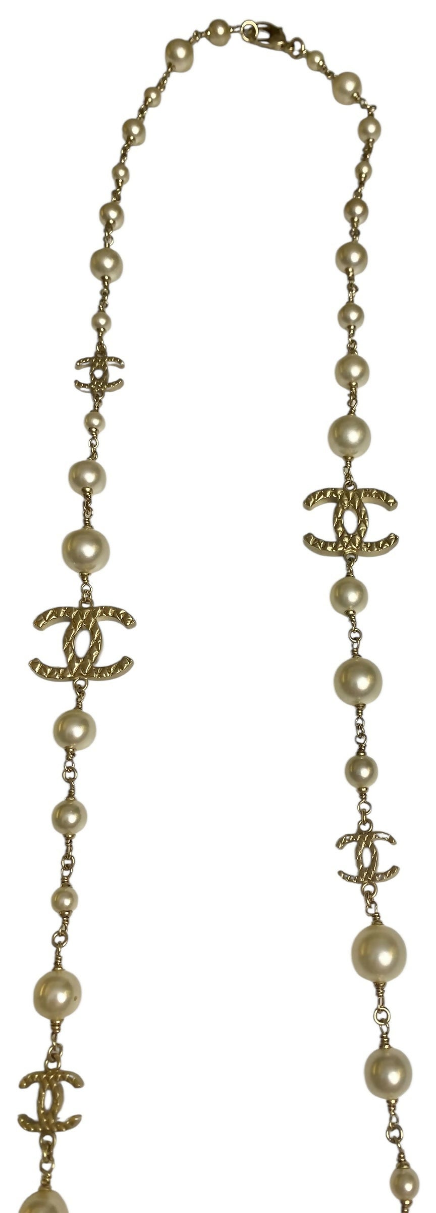 Chanel 10A Shanghai Extra Long Pearl Gold Strand 8 CC Logo Necklace