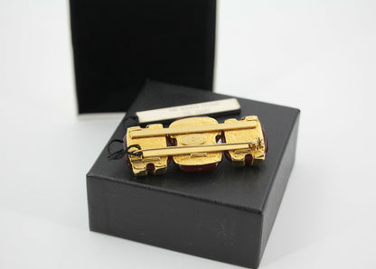 Chanel Vintage 94P Gripoix Red CC Gold Plated Rectangular Cross Brooch