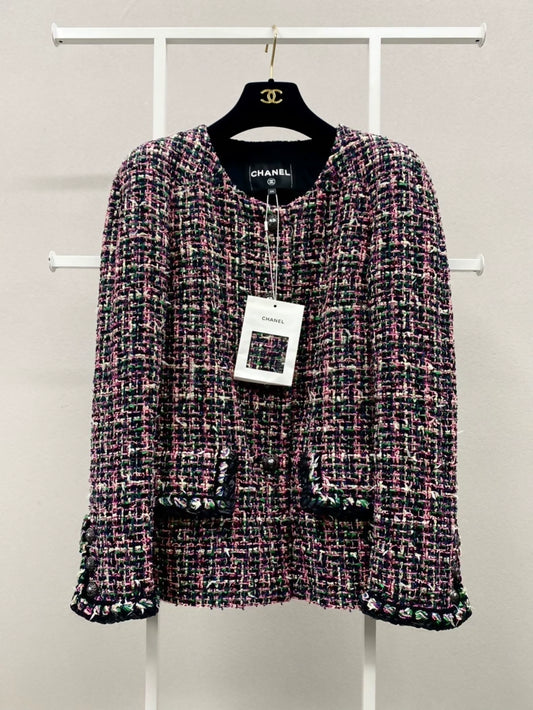 Chanel 19P pink purple and green mixed tweed jacket