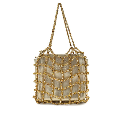Chanel Vintage Caged Tote Bag – Gold Lambskin & Chain Net