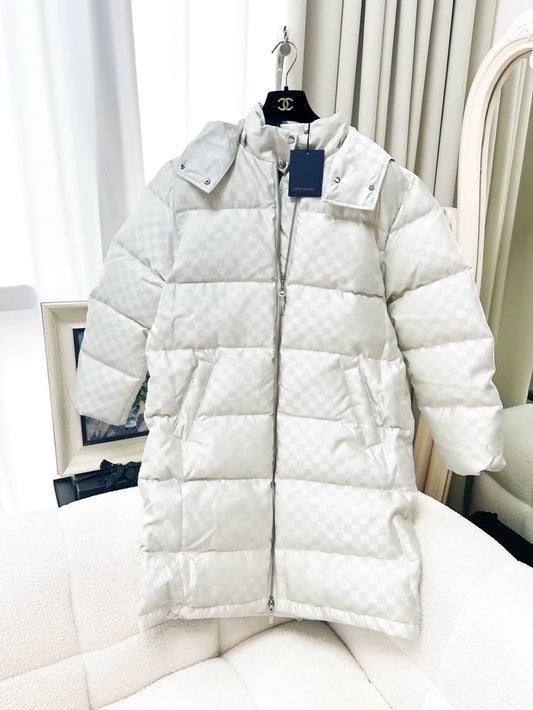 Louis Vuitton beige & silver checkered down jacket