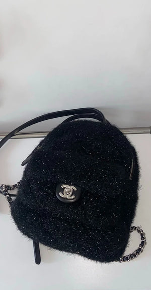 Chanel black and silver thread mini backpack