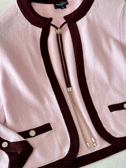 Chanel 25A Pink and Burgundy Cashmere Chain Cardigan