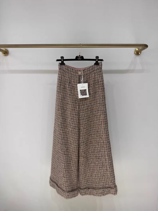 Chanel 24K pink and purple mixed-color tweed wide-leg trousers