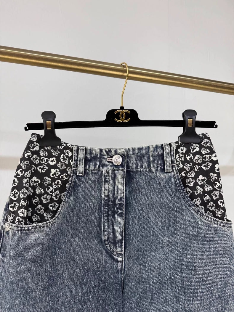 Chanel 25B floral denim wide-leg jeans
