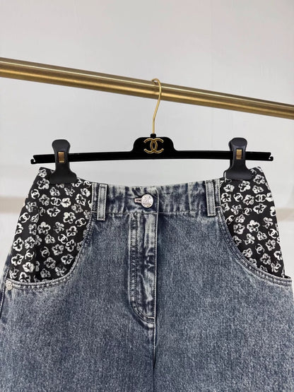 Chanel 25B floral denim wide-leg jeans