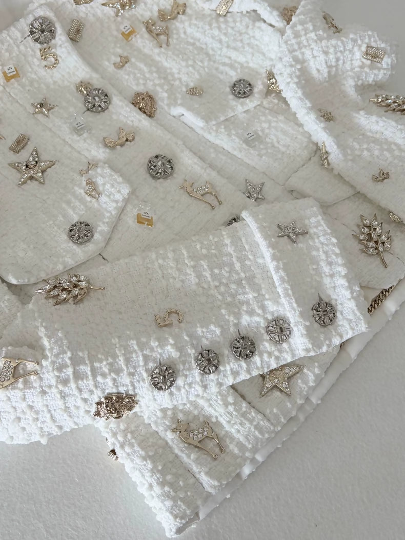 Chanel 22C White All-Over gold charms Jacket