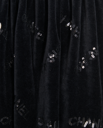 CHANEL 22B COCO NEIGE VELVET BLACK SEQUIN CC BOW SKIRT FR 38