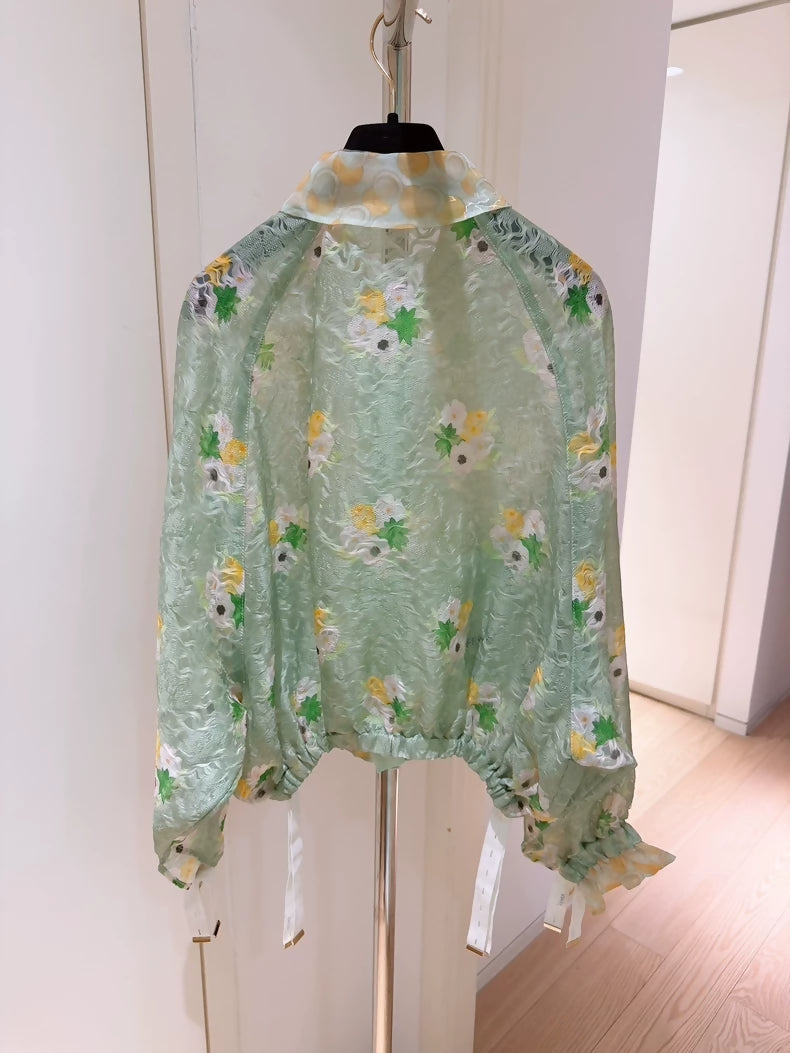 Fendi mint green floral organza lace jacket