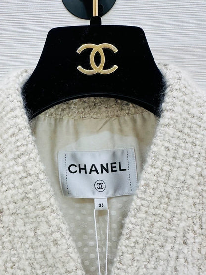 Chanel 24C ecru tweed cardigan with belt
