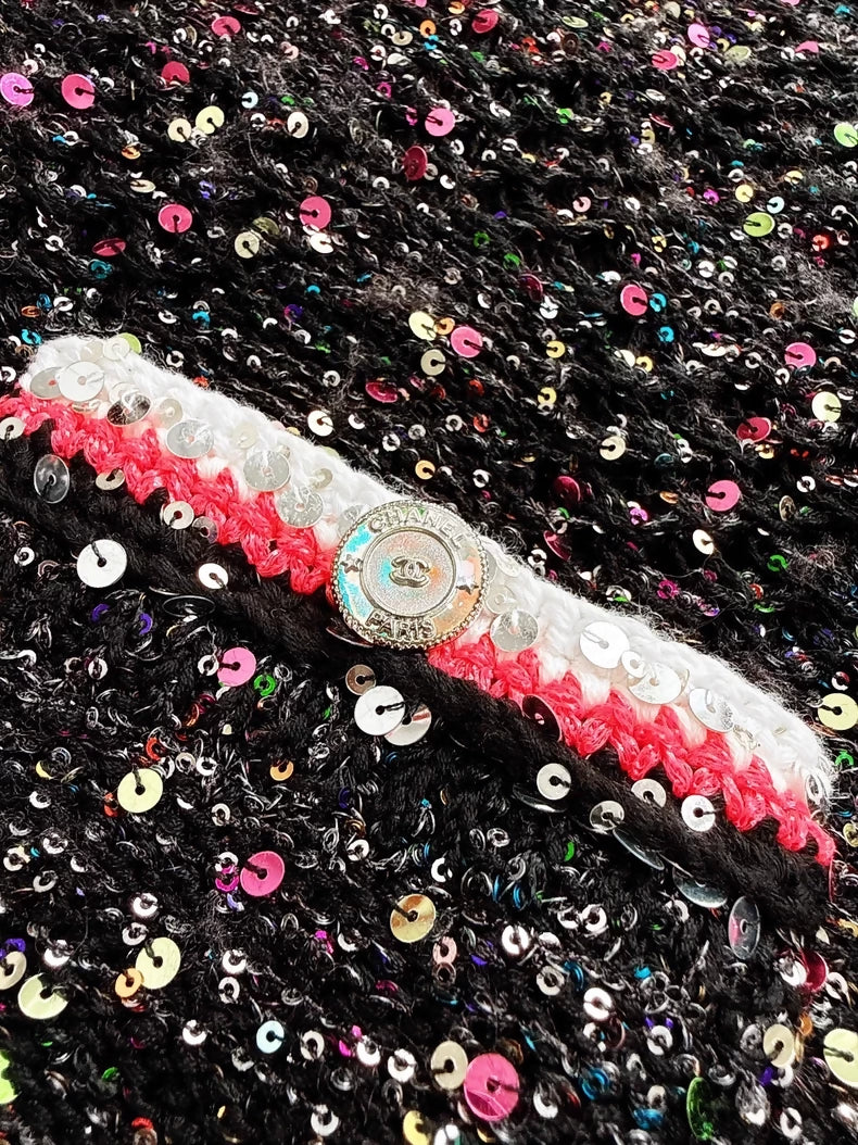Chanel 24C black knit dress with colourful sequins
