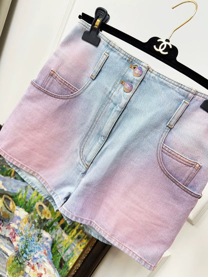 Chanel 24C pink denim shorts