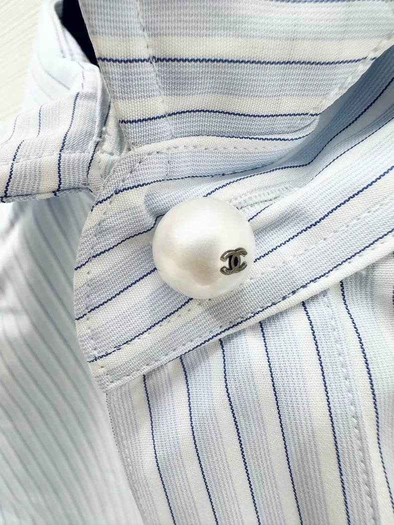 Chanel 26S blue striped cropped shirt