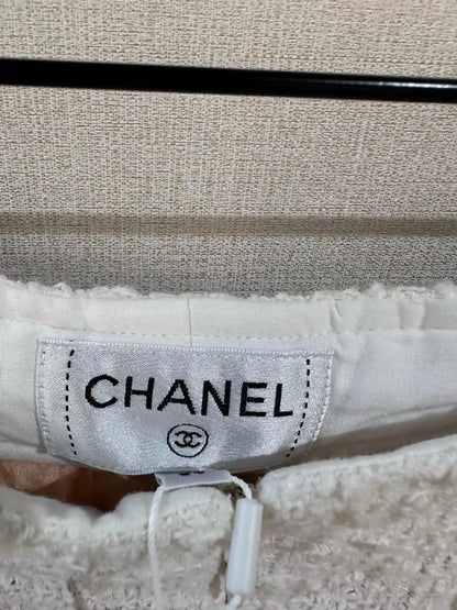 Chanel 21S White Tweed Wide-Leg Trousers