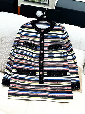Chanel 22SS Multicolor stripes sequinned dress