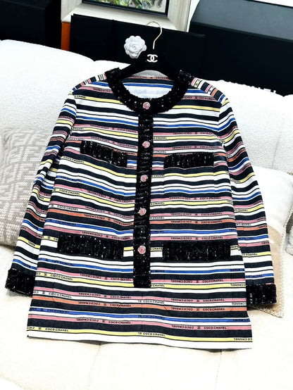 Chanel 22SS Multicolor stripes sequinned dress