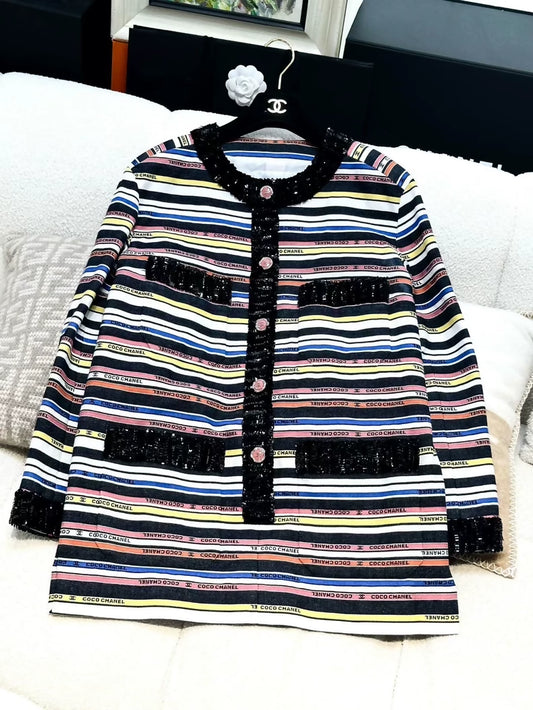 Chanel 22SS Multicolor stripes sequinned dress