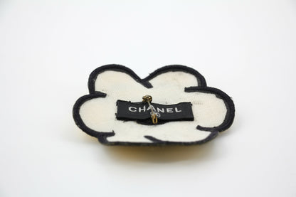 Chanel Vintage 95 Yellow Embroidered Camellia Brooch