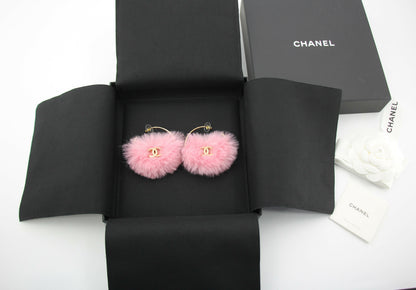 Chanel 24C Plush Early Spring Resort Collection Hoop Pink Stud Earrings