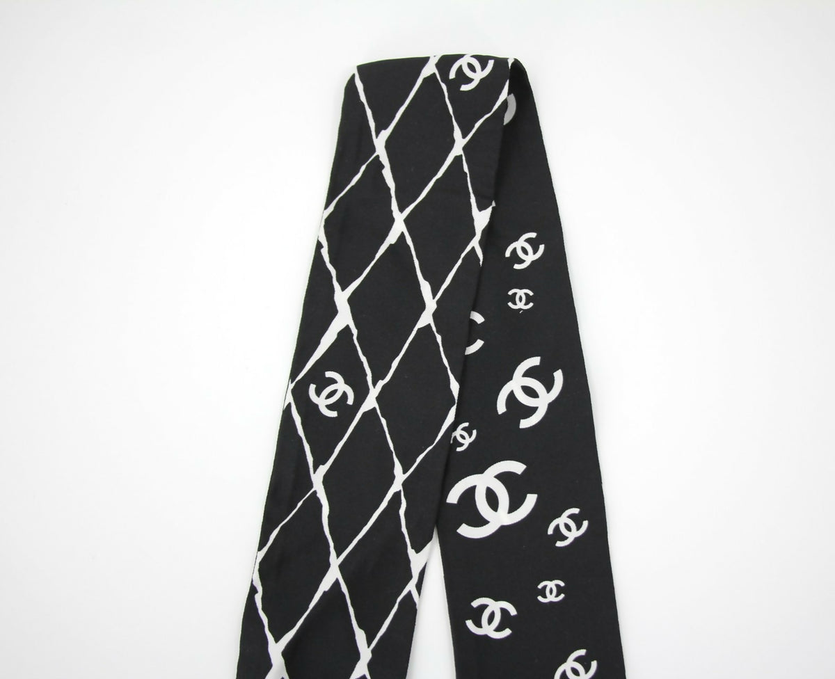 Chanel 23S 100% Silk Classic Black and White CC Logo Scarf