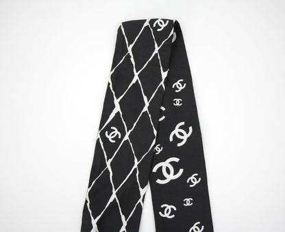 Chanel 23S 100% Silk Classic Black and White CC Logo Scarf