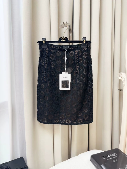 Chanel 21S Black Lace Skirt