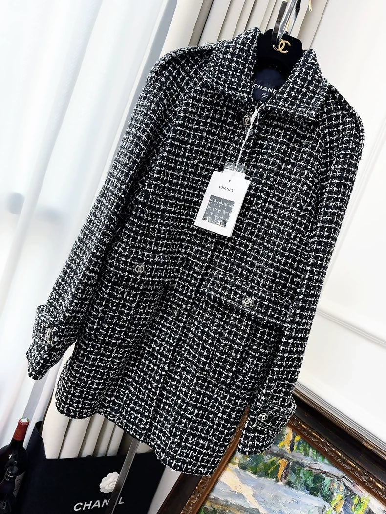 Chanel 20p Black Tweed Coat
