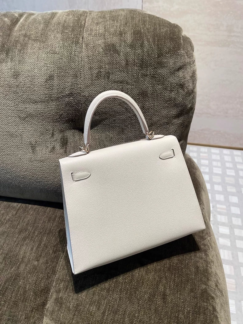 Hermes Kelly 25 CP10 White Epsom leather Light Gold Hardware