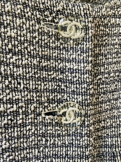 Chanel 18P Black White Tweed Fringe Jacket FR 44