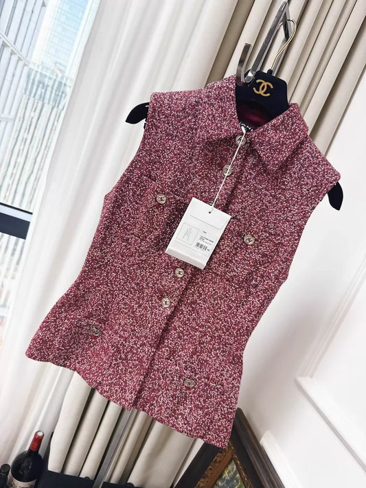 Chanel 23A burgundy tweed vest