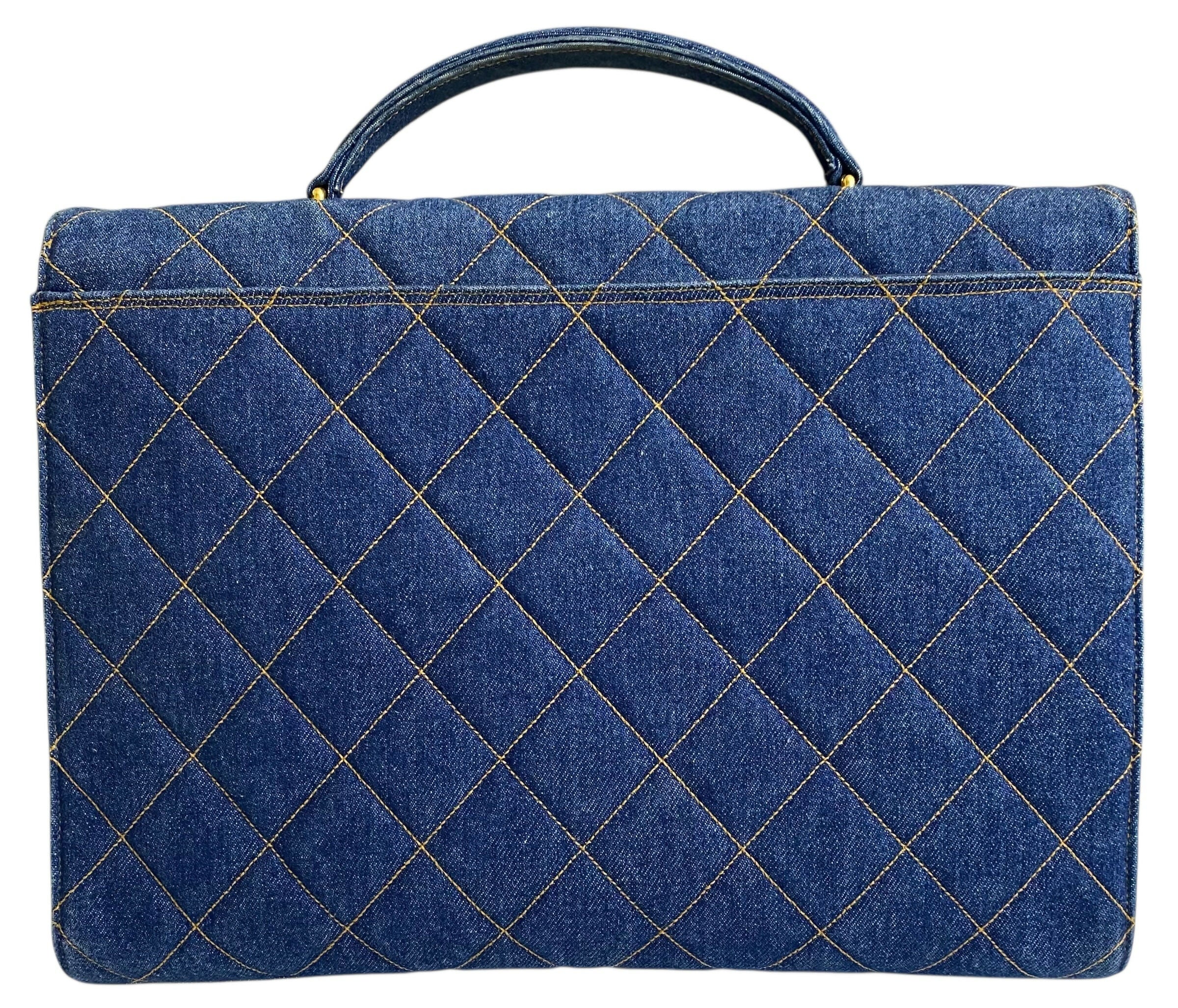Chanel Vintage 1996 XL Blue Denim Quilted Jumbo Top Handle