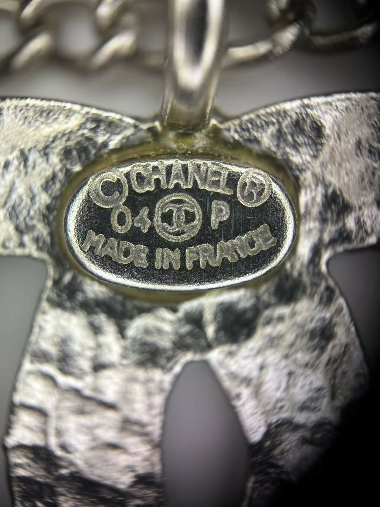 Chanel Vintage 04P Enamel Peach Pink CC Silver Chain Necklace