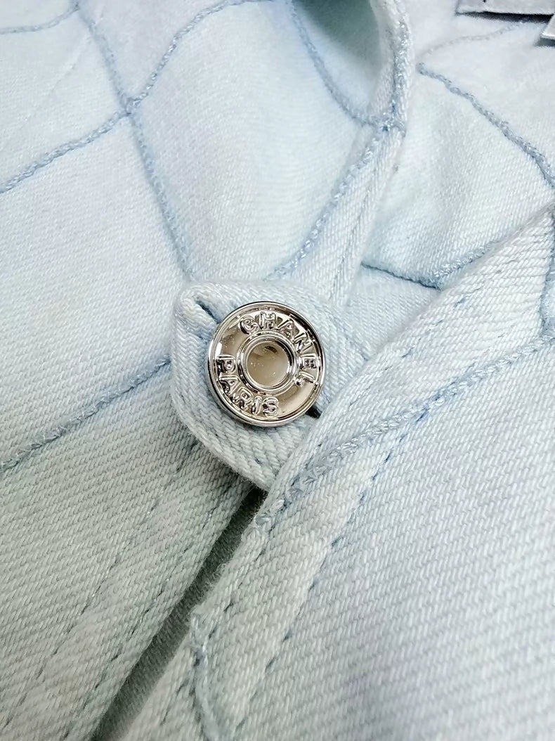 Chanel 26M light blue quilted denim top