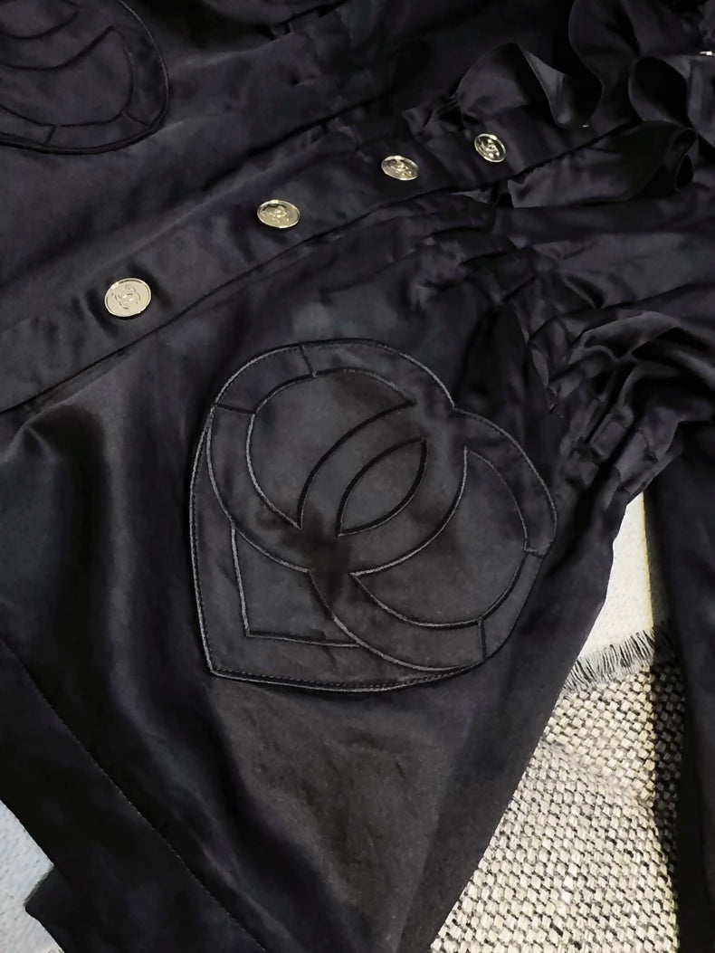 Chanel 25b black ruffled hooded jacket
