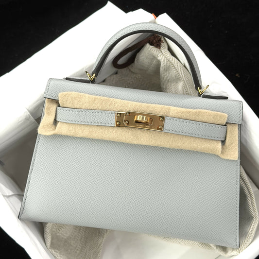 Hermès Mini Kelly 20 Bleu Glacier Epsom with Gold Hardware