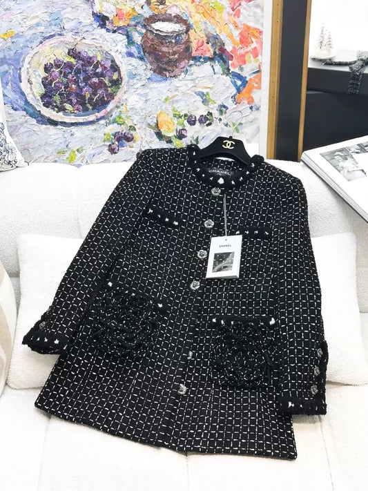 Chanel 23K black tweed long coat