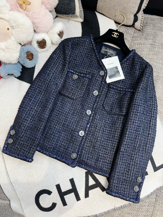 Chanel 22P dark blue tweed jacket