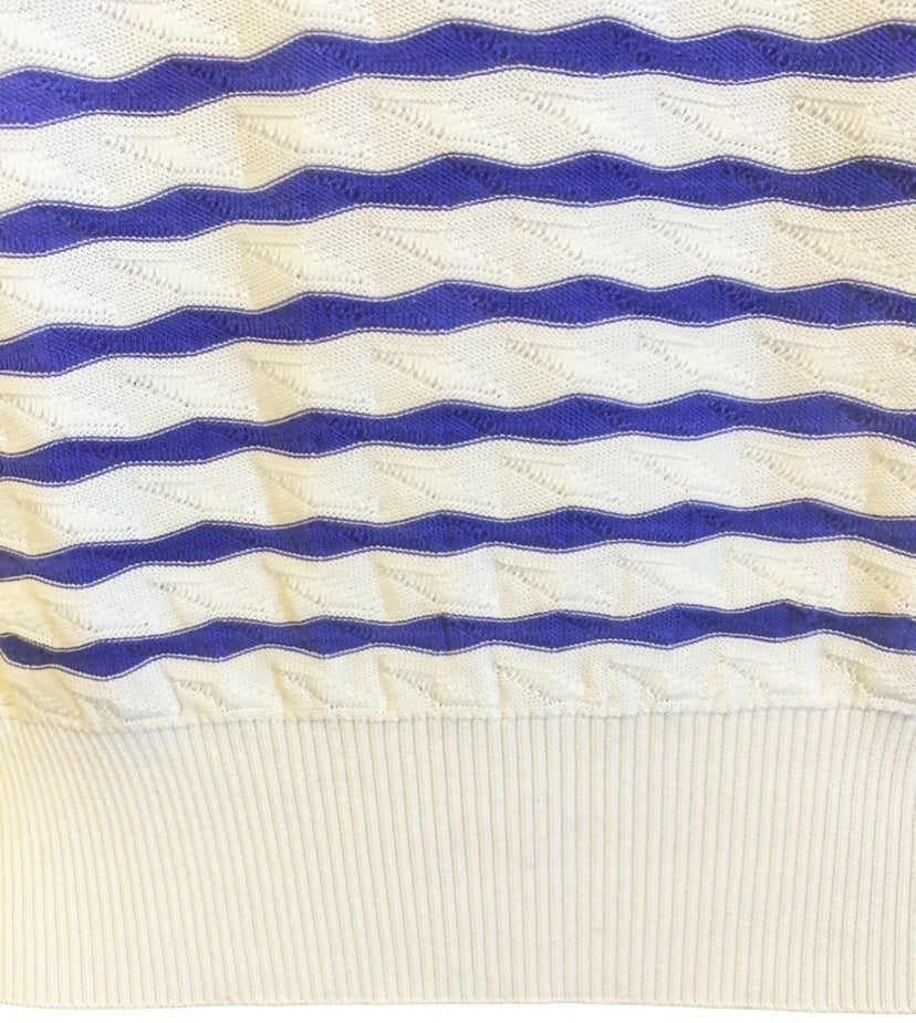Chanel 19C La Pausa CC Wave Stripe Blue White Polo Shirt FR 36