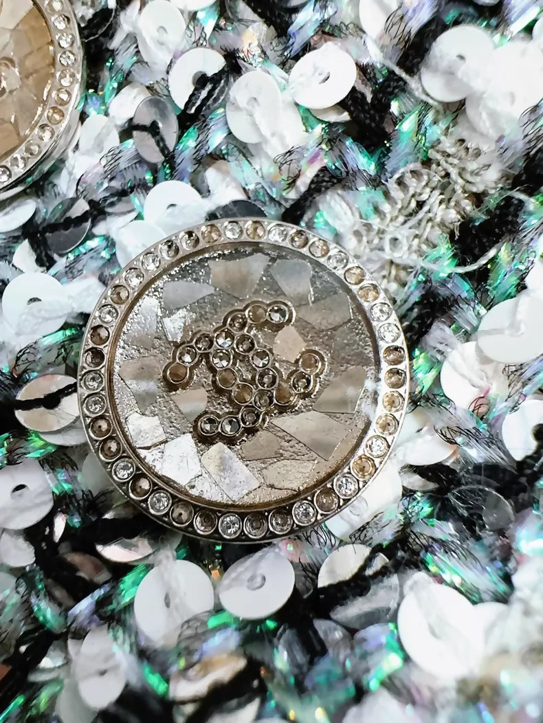 Chanel 23P silver and green sequined tweed jacket