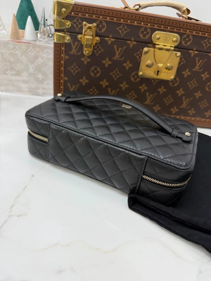 Chanel black leather cosmetic/jewellery box case