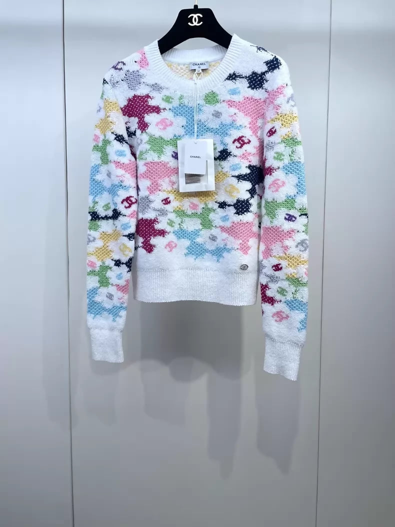 Chanel 24P colorful camellia knit sweater
