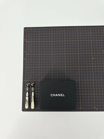 Chanel 26A Resin Polka Dot Black and White Drop Stud Earrings