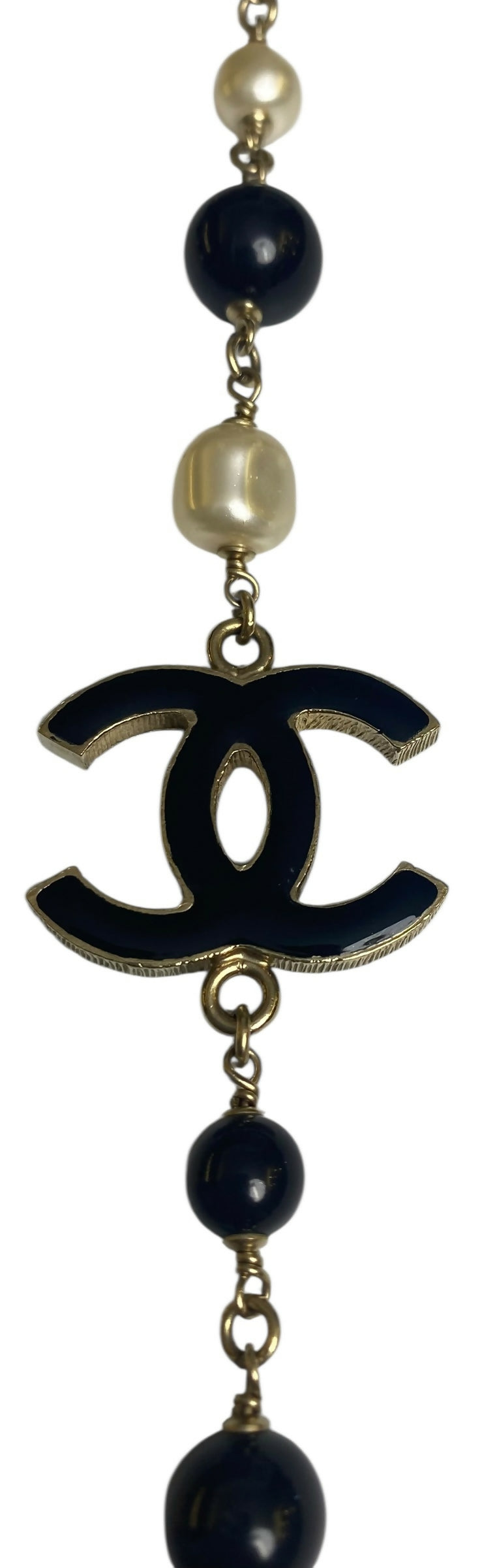 Chanel 12P Classic Long Strand Black White Freshwater Pearl and Bead Necklace GHW