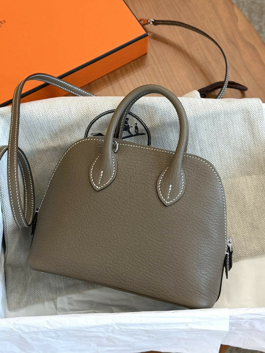 Hermès Mini Bolide Étoupe Chevre / Goatskin Leather with Palladium Hardware