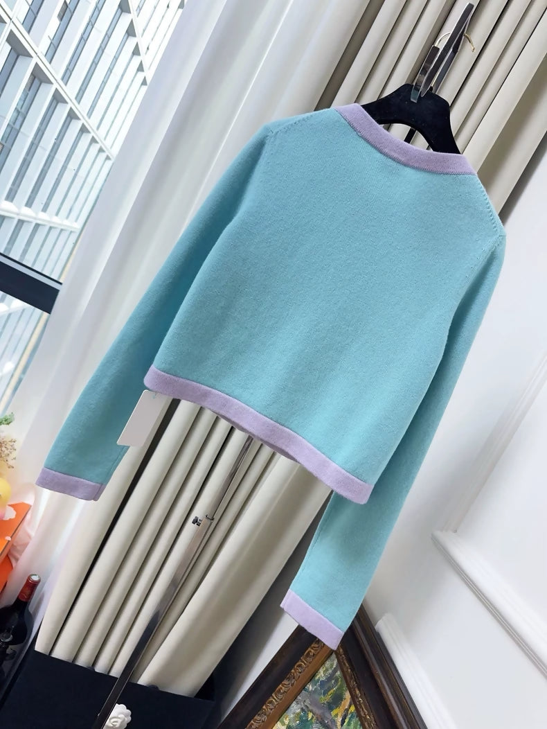Chanel 24C blue, pink and purple cashmere cardigan